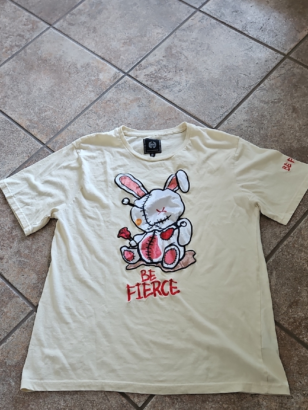 Be Fierce Bunny Graphic Mens T-Shirt - Cream
